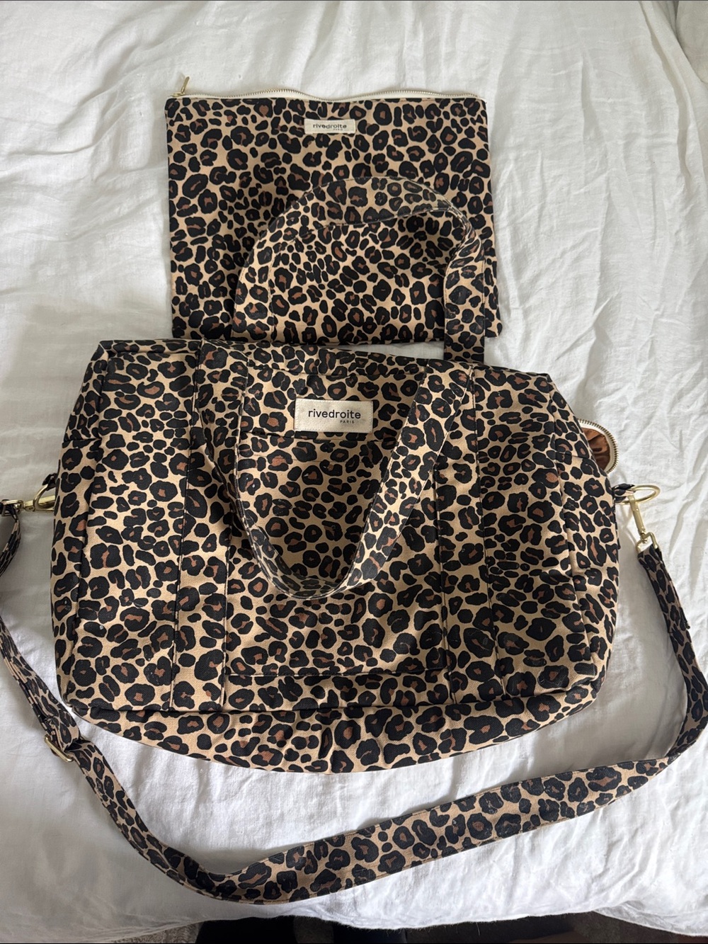Rivedroite Paris Anti-Diaper bag Leopard Print Tote Bag in Tan and Black